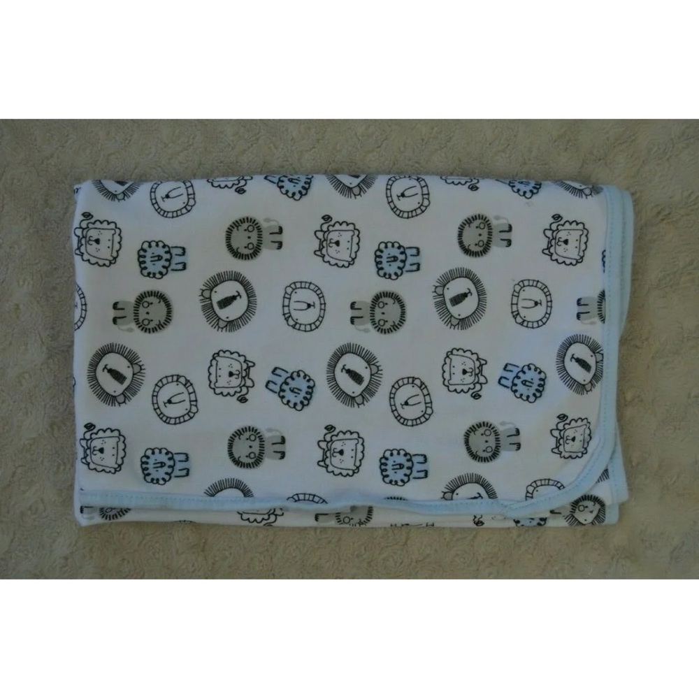 Rene Rofe Lions Baby Blanket Blue Black White Gray Thin Jersey Knit Lovey